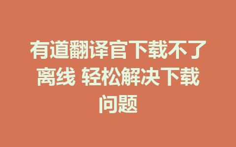 有道翻译官下载不了离线 轻松解决下载问题