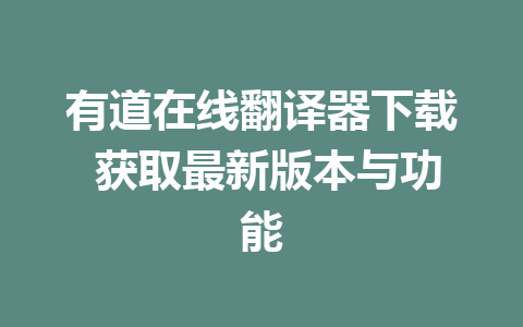 有道在线翻译器下载 获取最新版本与功能