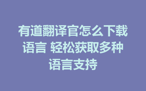 有道翻译官怎么下载语言 轻松获取多种语言支持