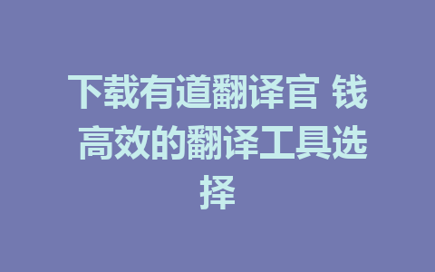 下载有道翻译官 钱 高效的翻译工具选择